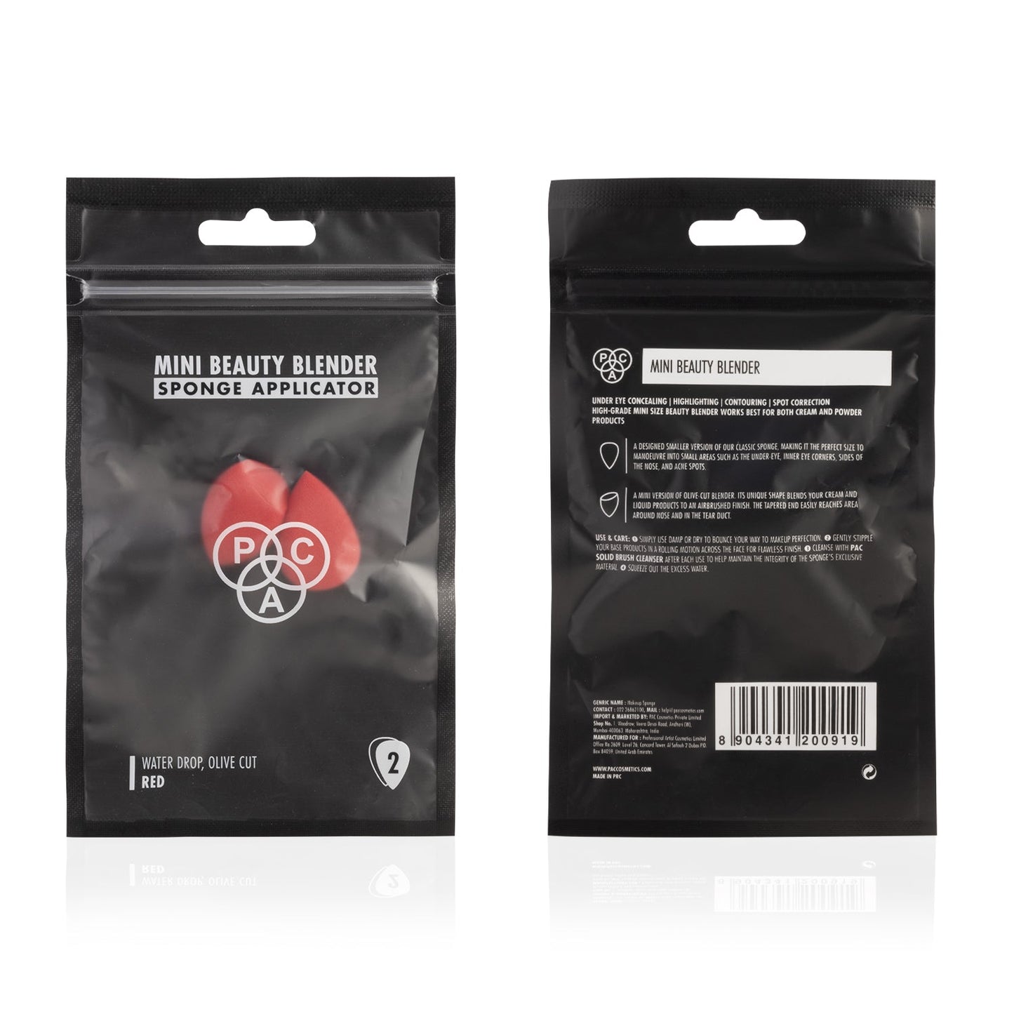 PAC Cosmetics Mini Sponge Set (Water Drop, Olive Cut) (Red) (2 Pc)