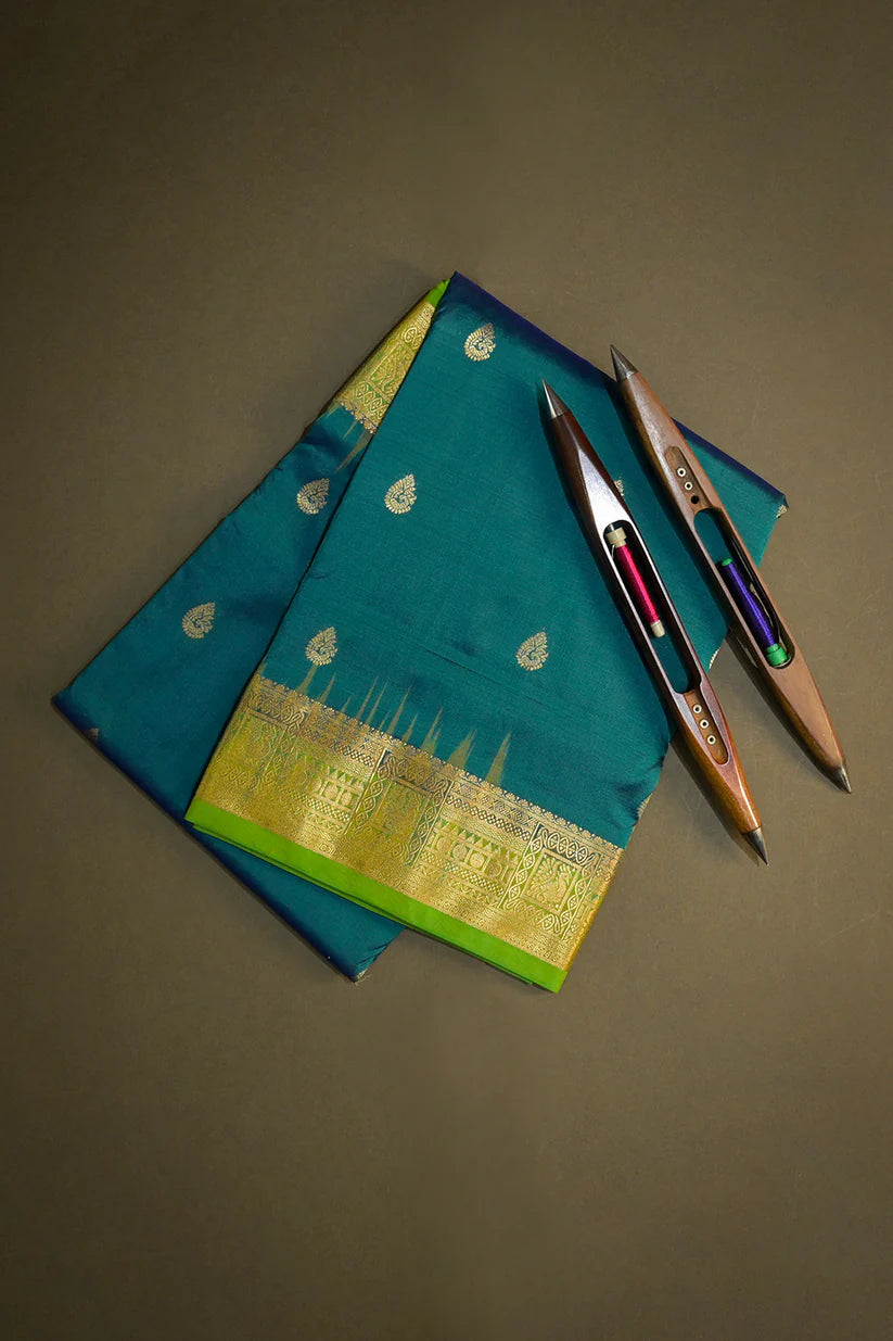 9yard  Handwoven Pure Paithani With Peacock Meena Buttis And Pink Contrast