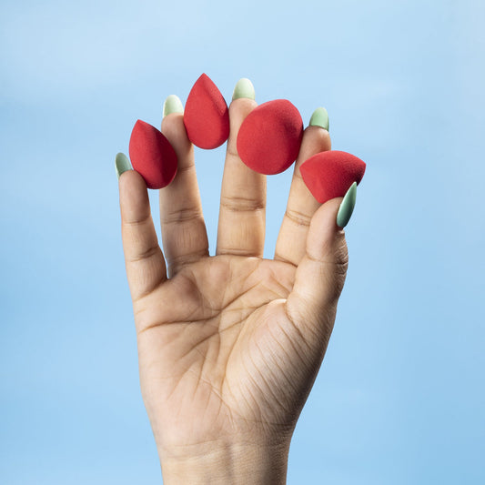 PAC Cosmetics Mini Sponge Set (Water Drop, Egg, Olive Cut) (Red) (4 Pc)