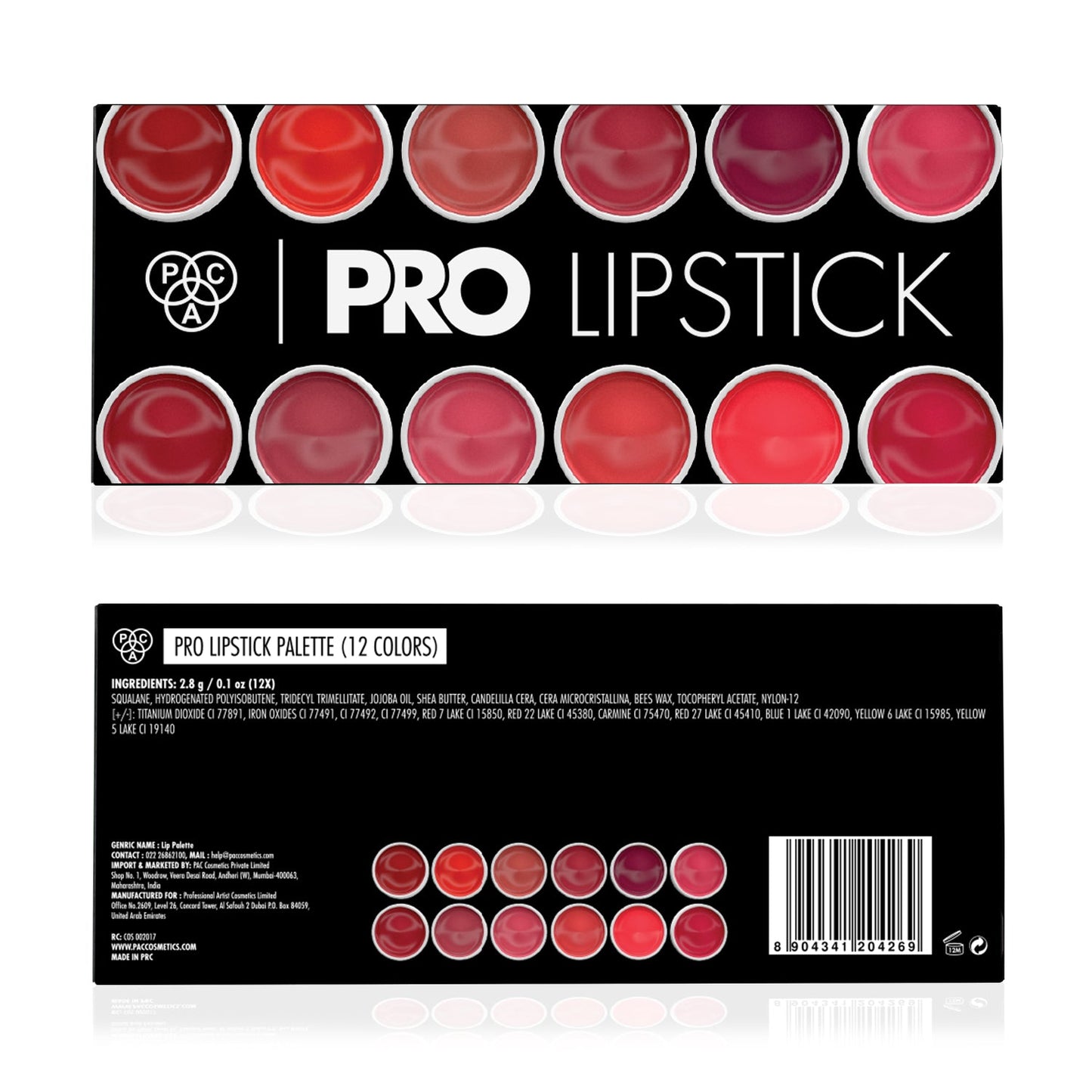 PAC Cosmetics Pro Lipstick Palette X12 (2.8 gm)