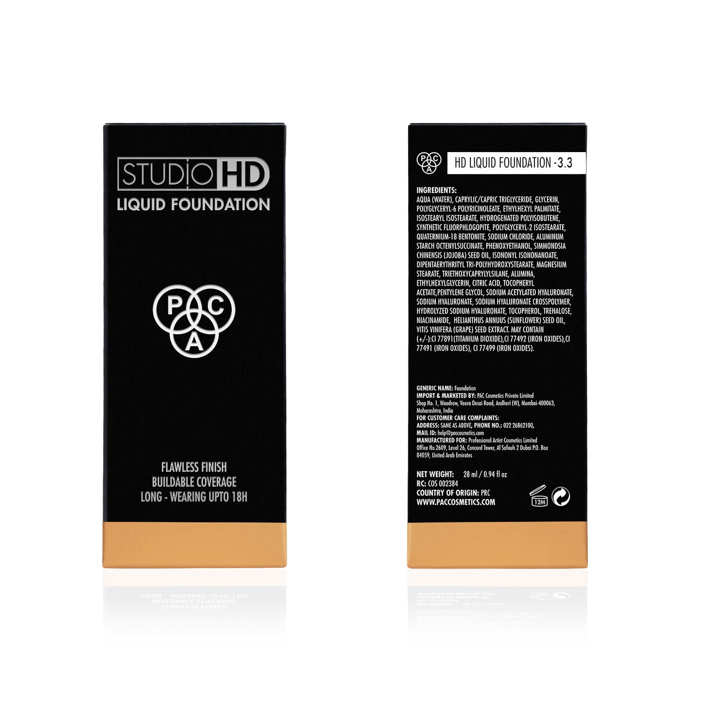 PAC Cosmetics Studio HD Liquid Foundation (28 ml) #Color_3.3
