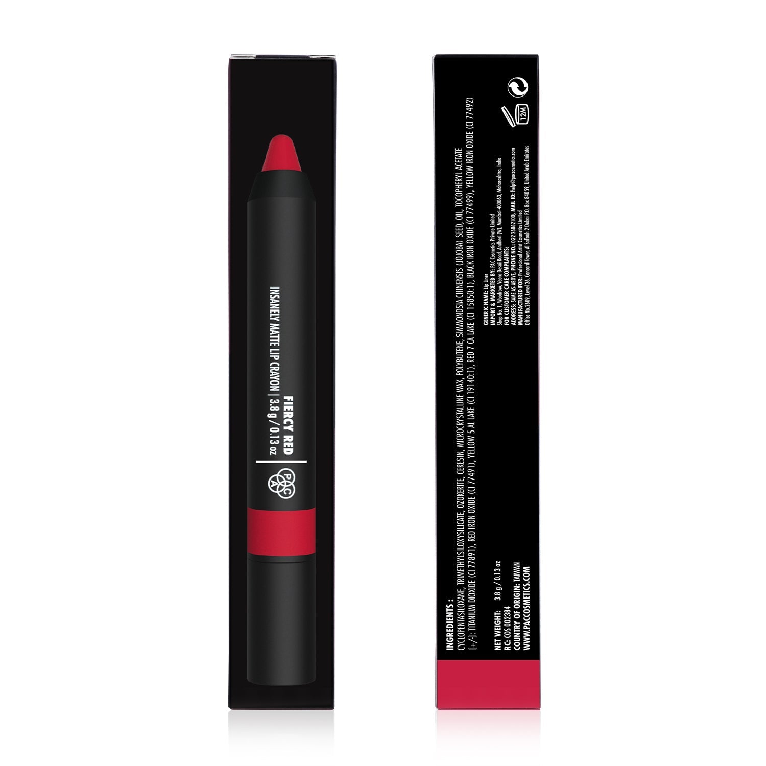 PAC Cosmetics Insanely Matte Lip Crayon (3.8 gm) #Color_Fiercy Red